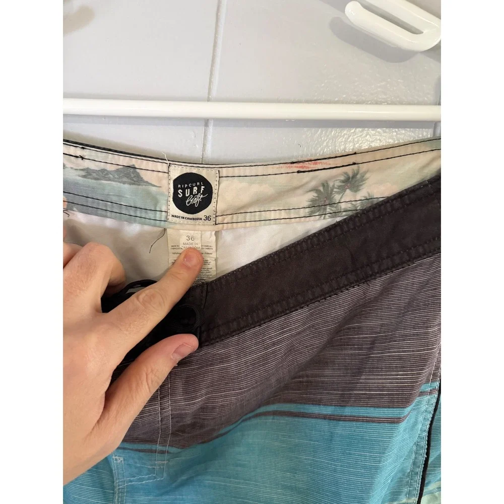 Rip Curl Board Shorts Mens 36‎ Blue Striped Surf Craft Lace Up Swim Trunks